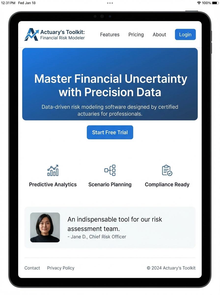 Landing page for digital product Actuary