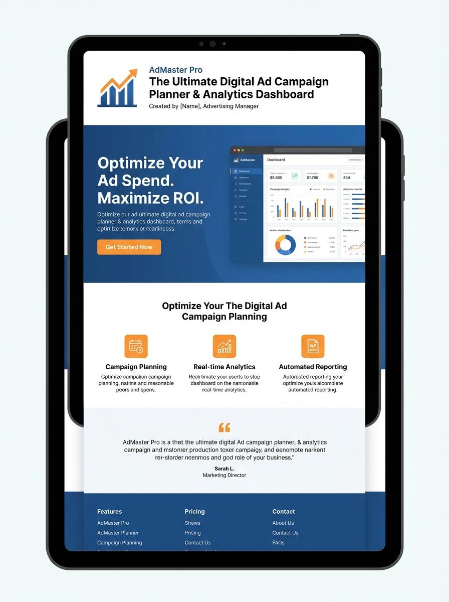 Landing page for digital product Advertising manager