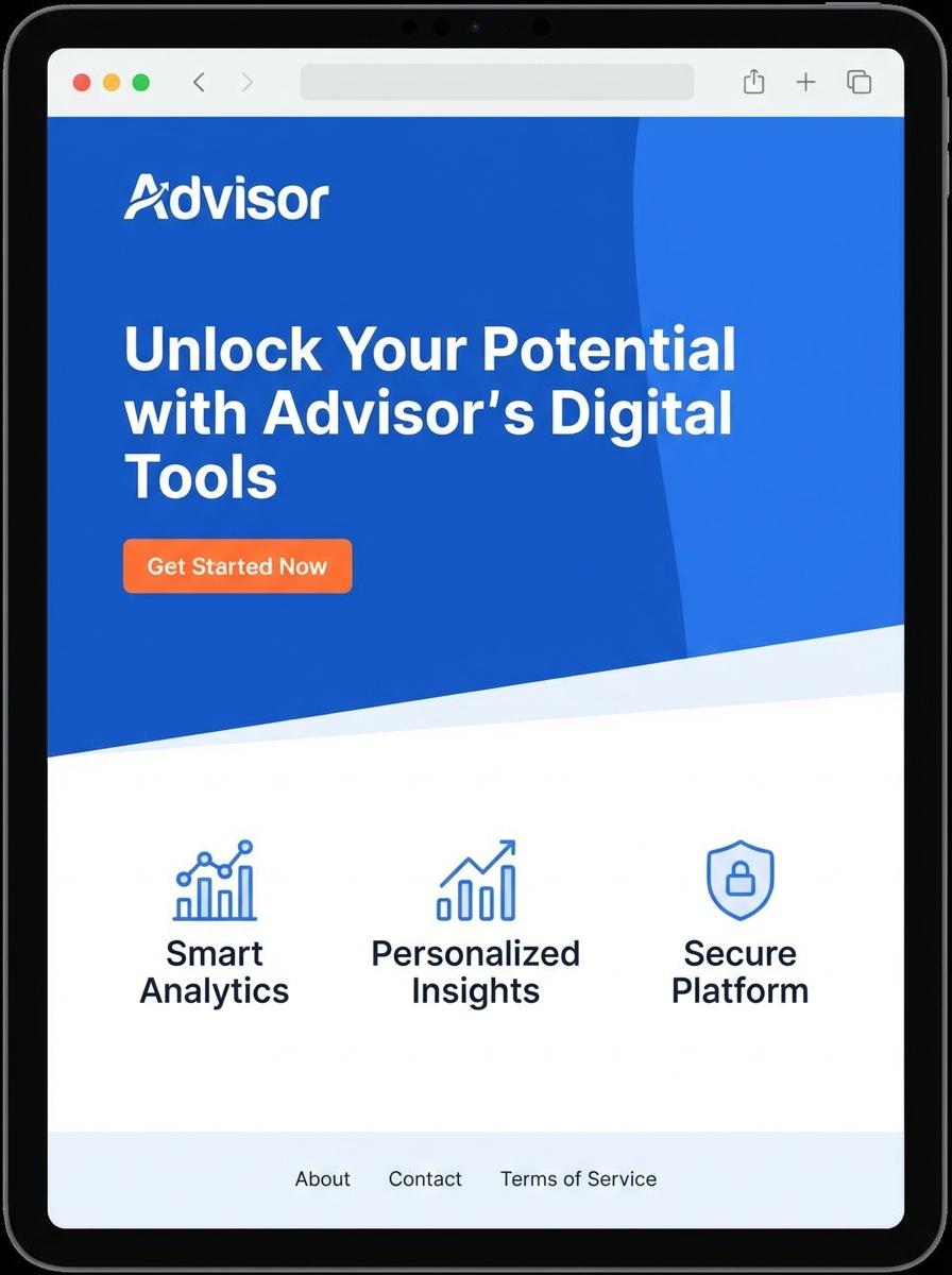 Landing page for digital product Advisor