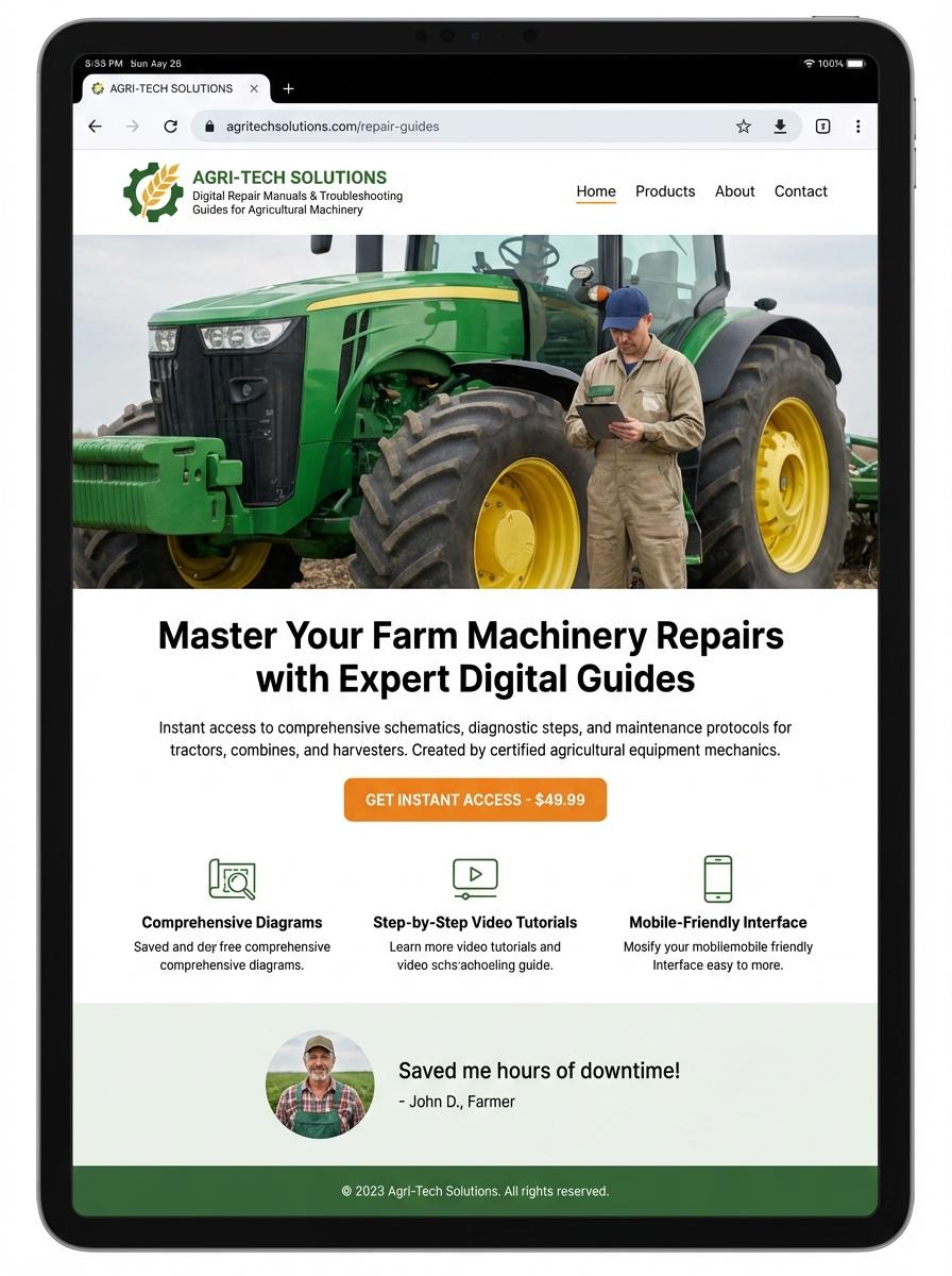 Landing page for digital product agricultural equipment mechanic
