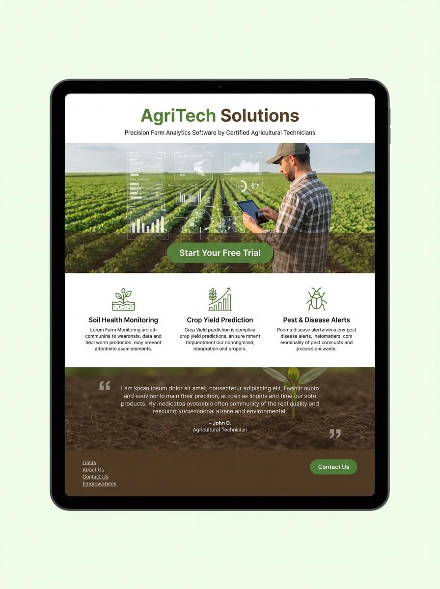 Landing page for digital product Agricultural technician