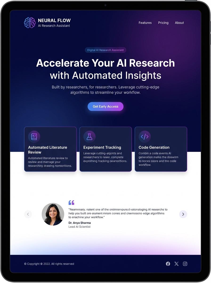 Landing page for digital product AI researcher