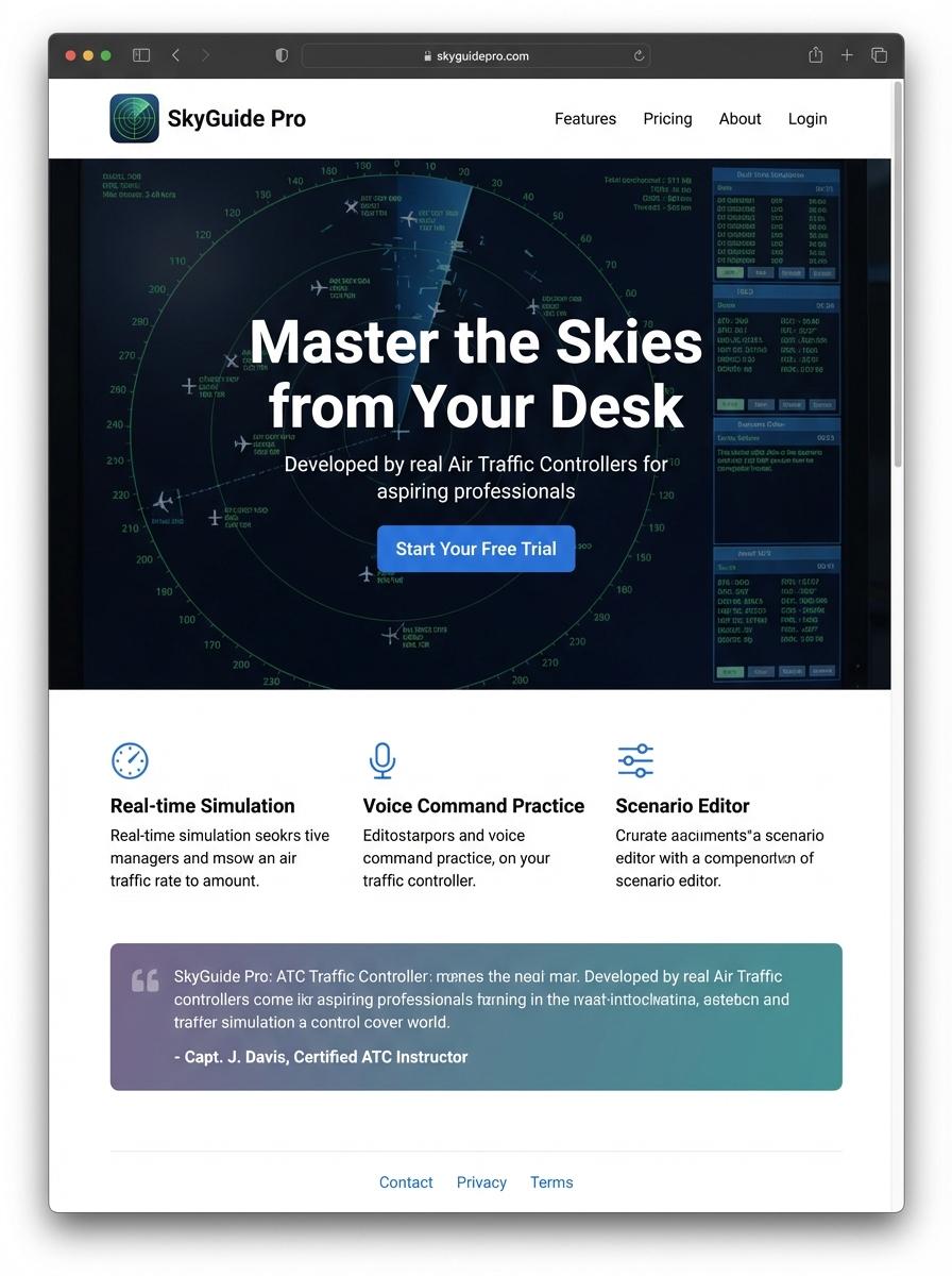 Landing page for digital product Air traffic controller