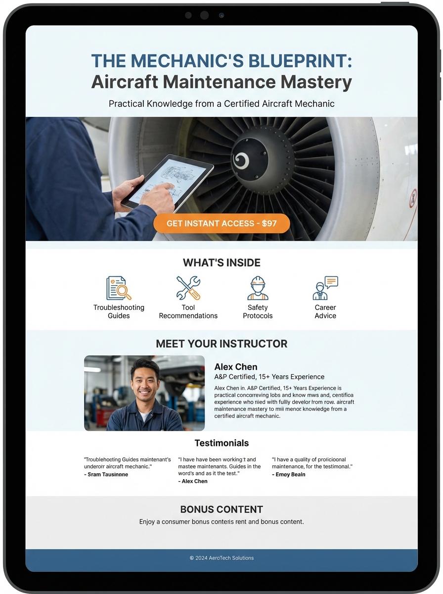 Landing page for digital product Aircraft mechanic