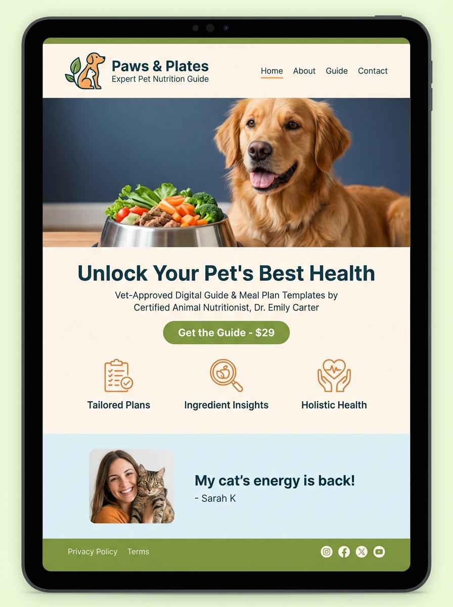 Landing page for digital product Animal nutritionist