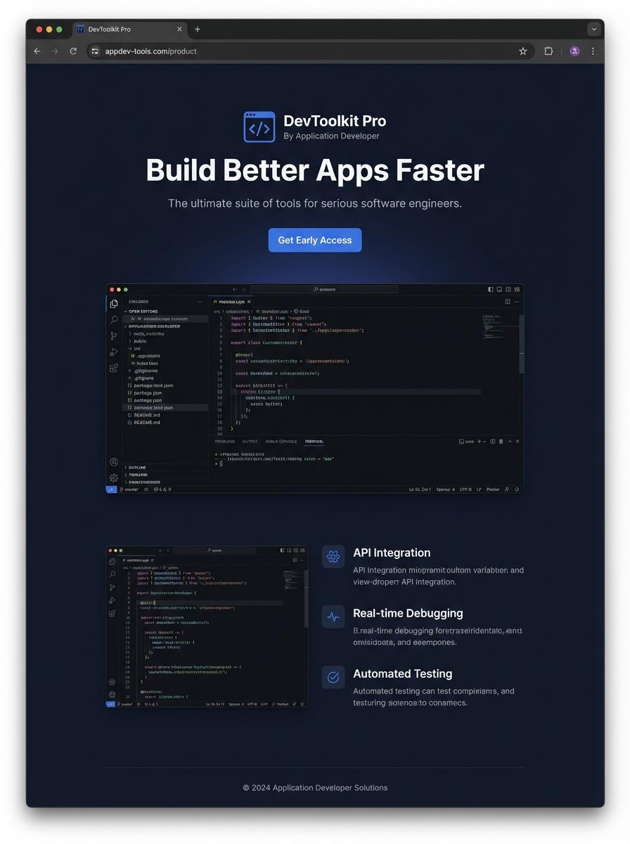 Landing page for digital product Application Developer