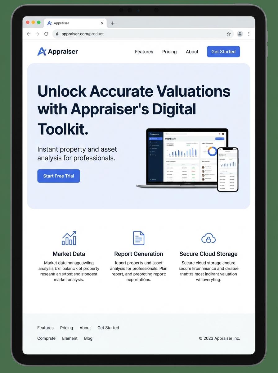 Landing page for digital product Appraiser