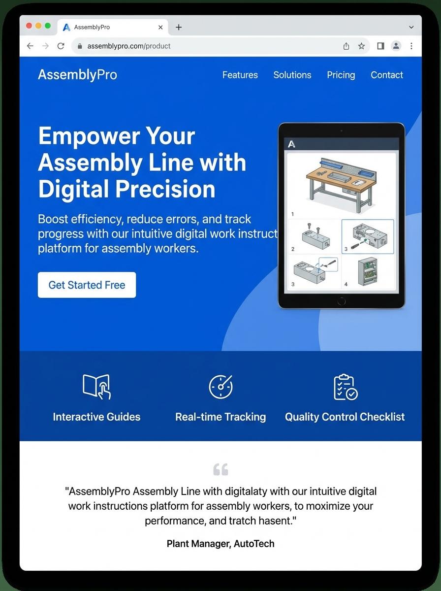 Landing page for digital product Assembly worker