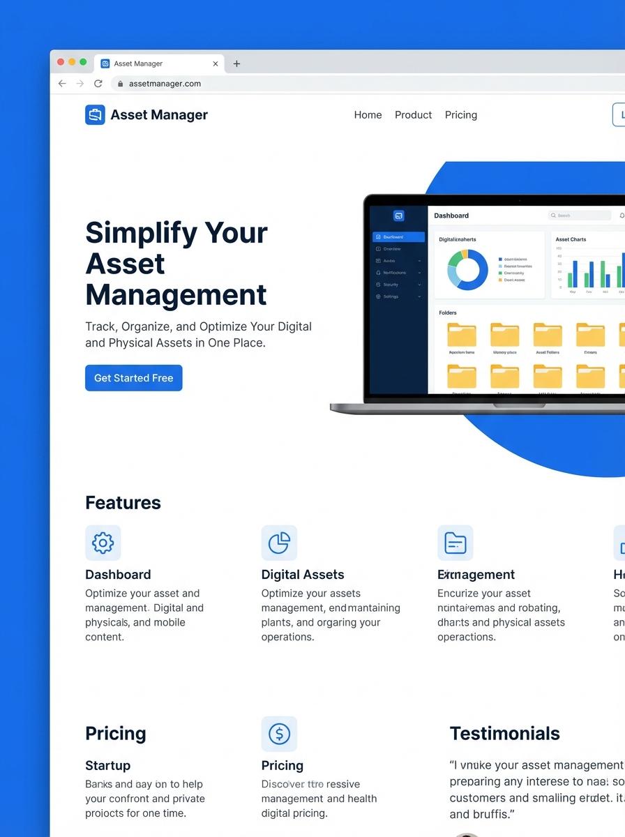 Landing page for digital product Asset manager