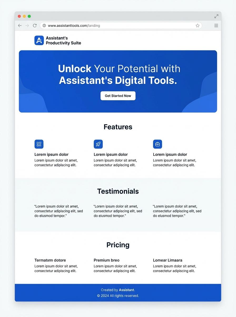 Landing page for digital product Assistant