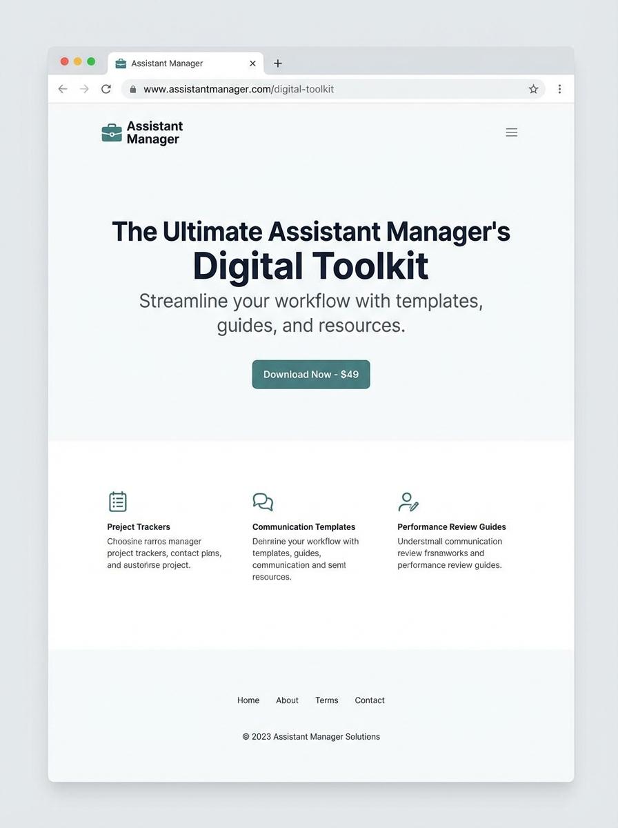 Landing page for digital product Assistant Manager