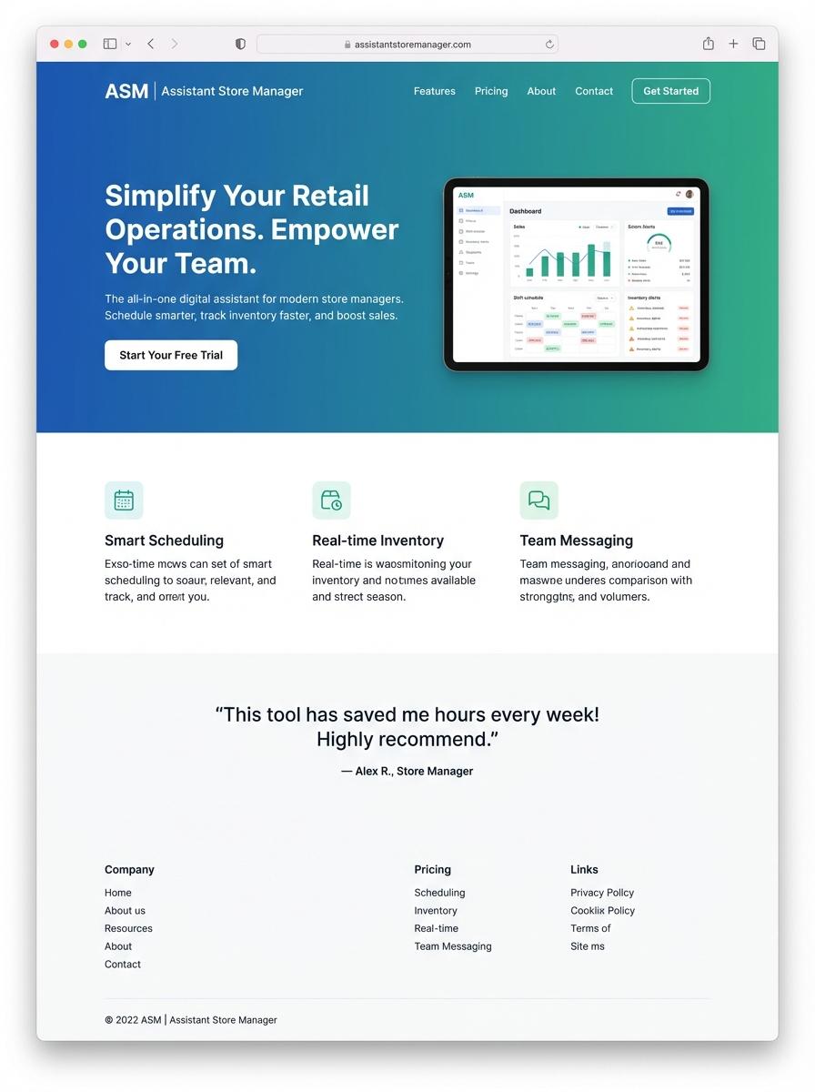 Landing page for digital product Assistant store manager