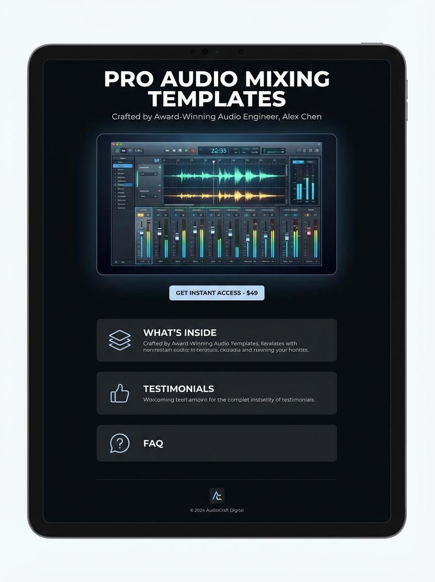 Landing page for digital product audio engineer