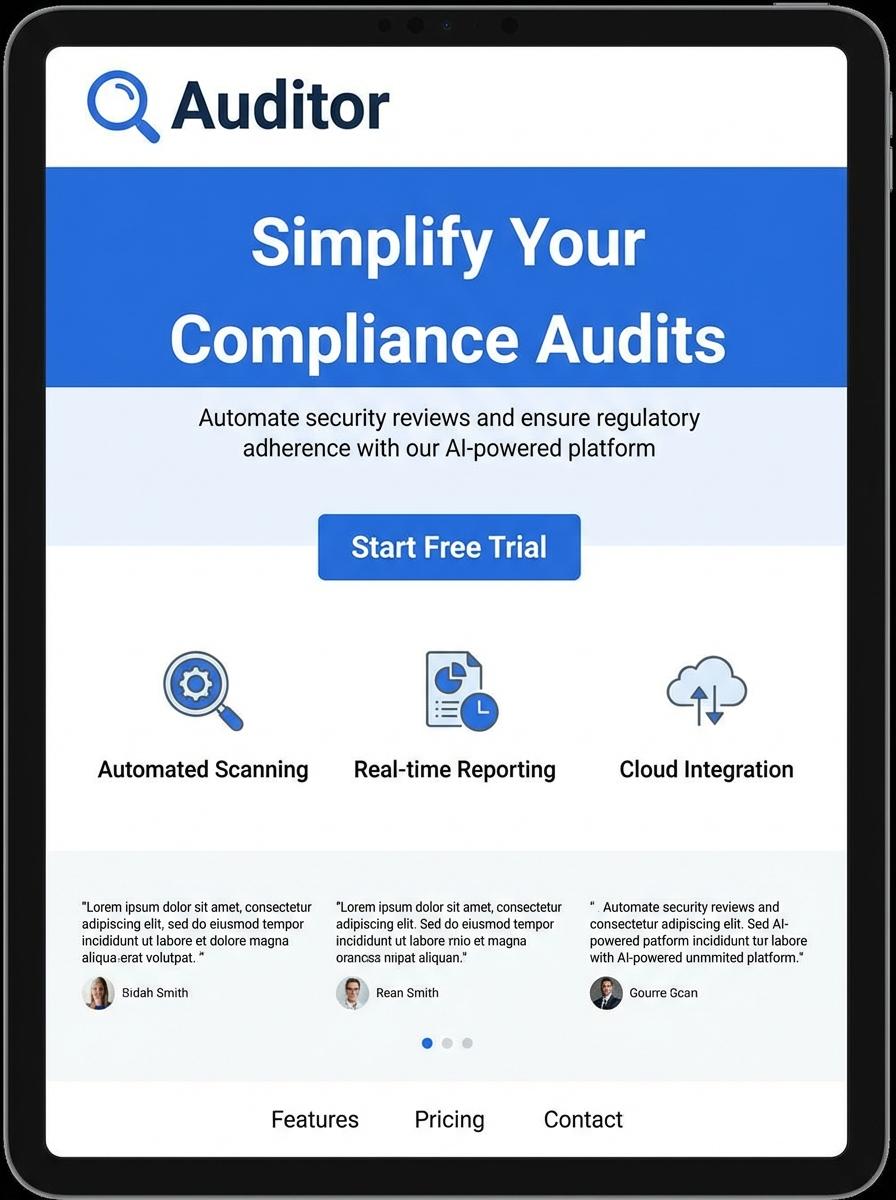 Landing page for digital product Auditor
