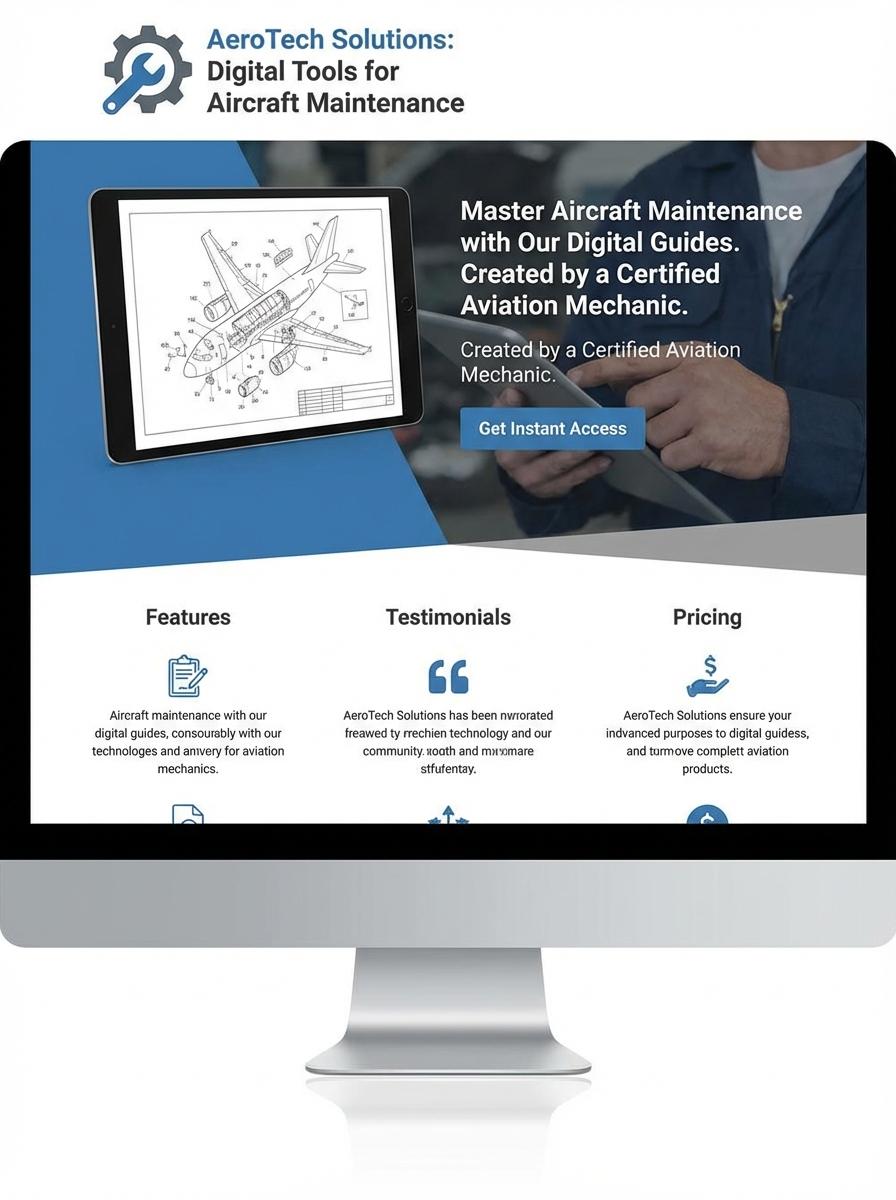Landing page for digital product Aviation mechanic