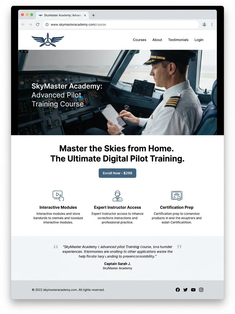 Landing page for digital product Aviation pilot