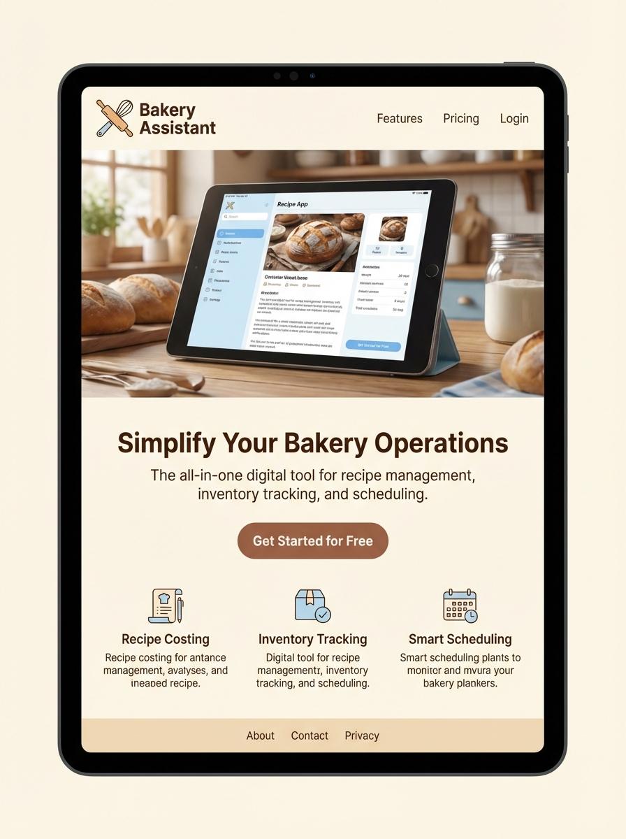 Landing page for digital product Bakery assistant