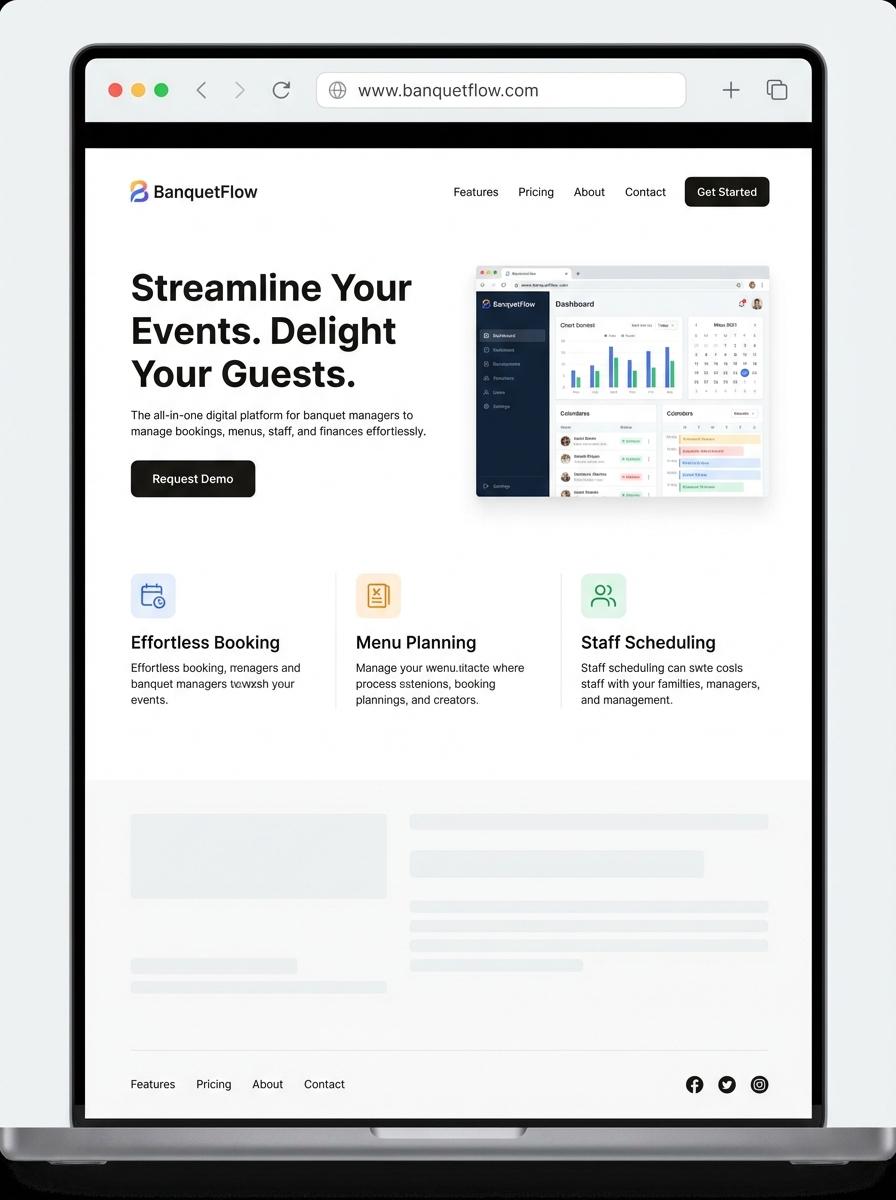 Landing page for digital product Banquet manager