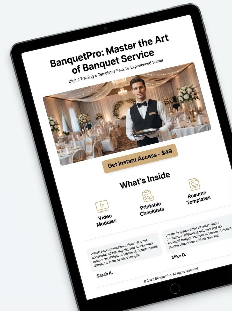 Landing page for digital product Banquet server