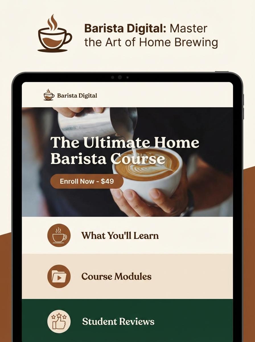 Landing page for digital product Barista