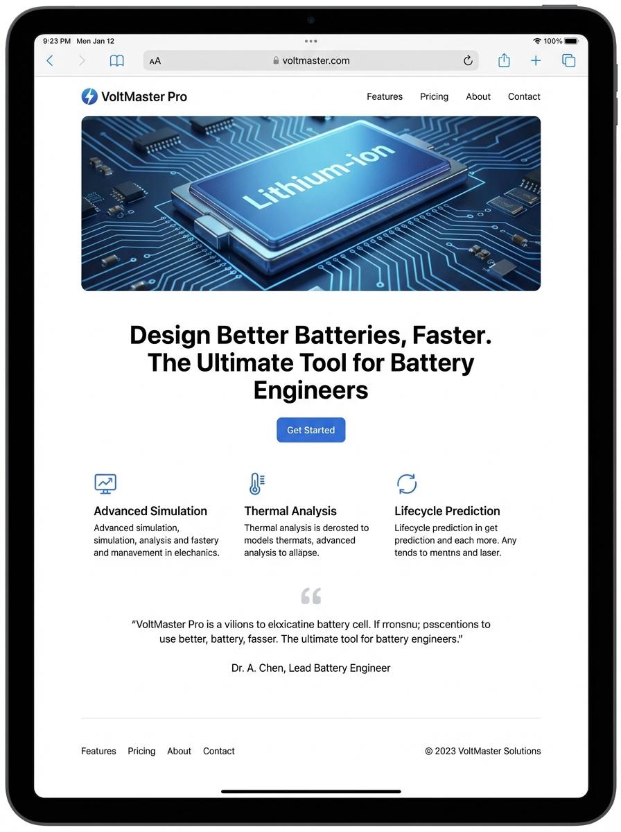 Landing page for digital product Battery engineer