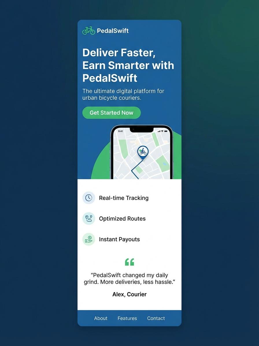 Landing page for digital product Bicycle courier