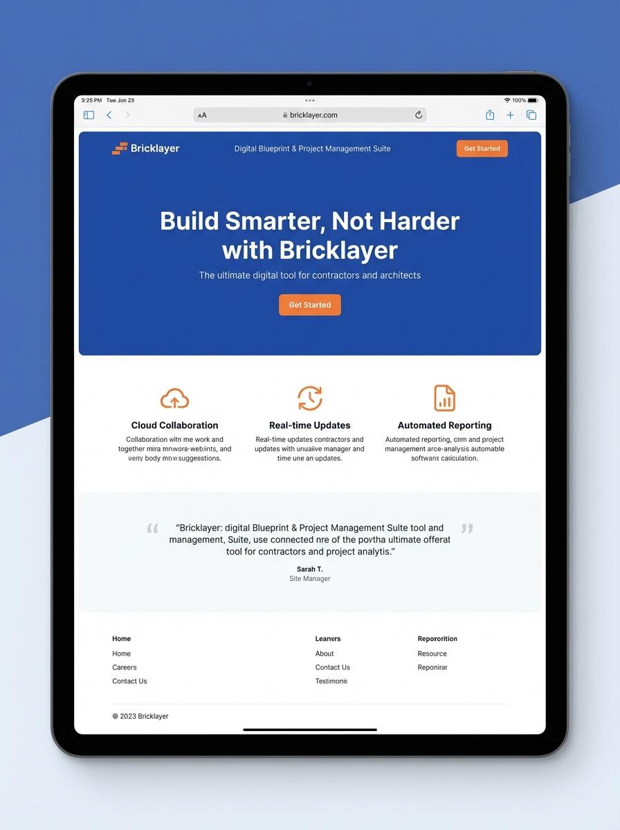 Landing page for digital product Bricklayer