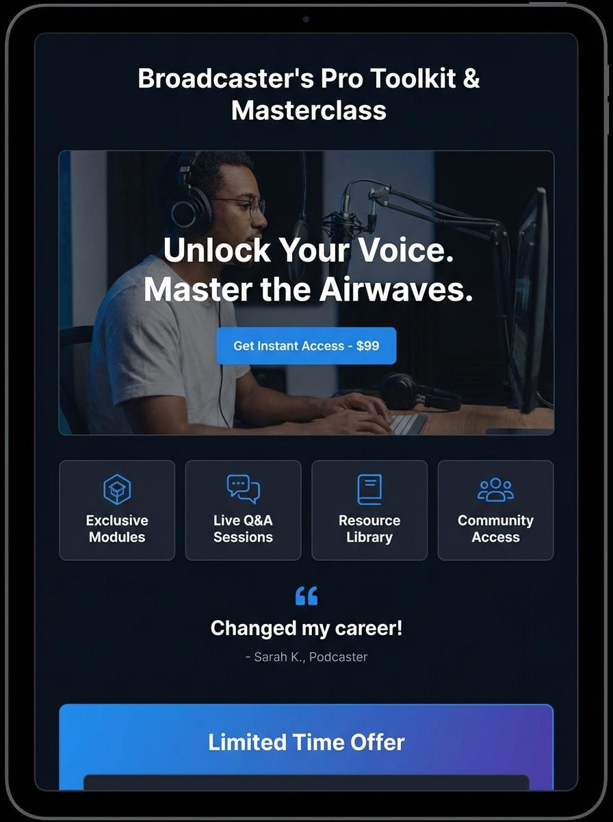 Landing page for digital product broadcaster