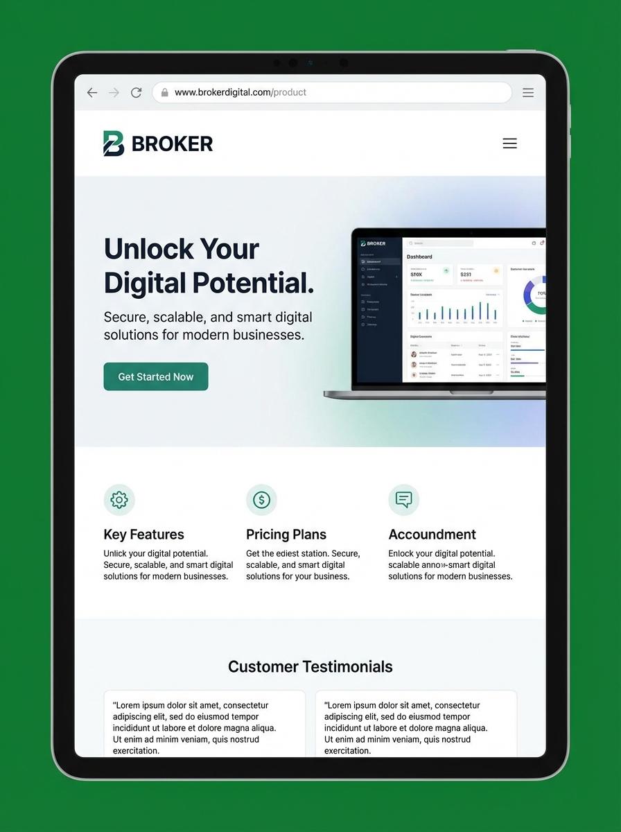 Landing page for digital product Broker
