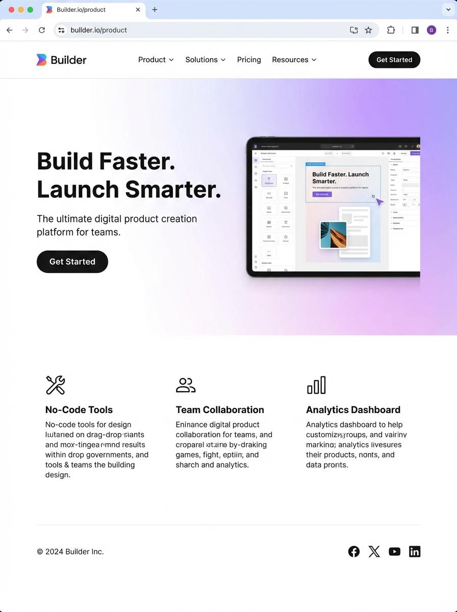 Landing page for digital product Builder