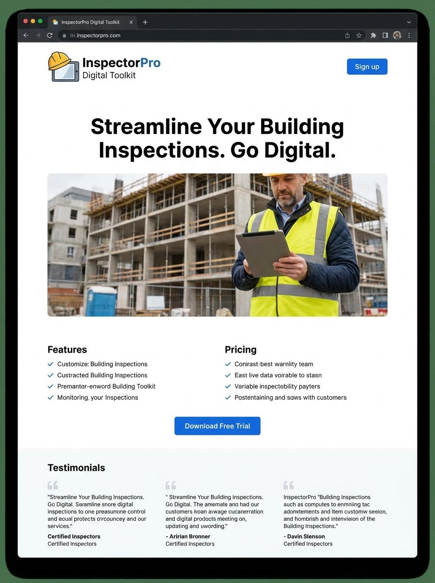 Landing page for digital product Building inspector