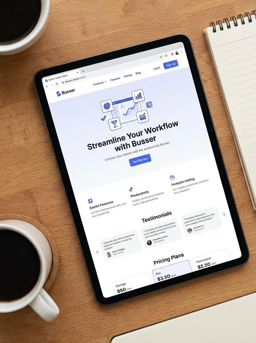 Landing page for digital product Busser