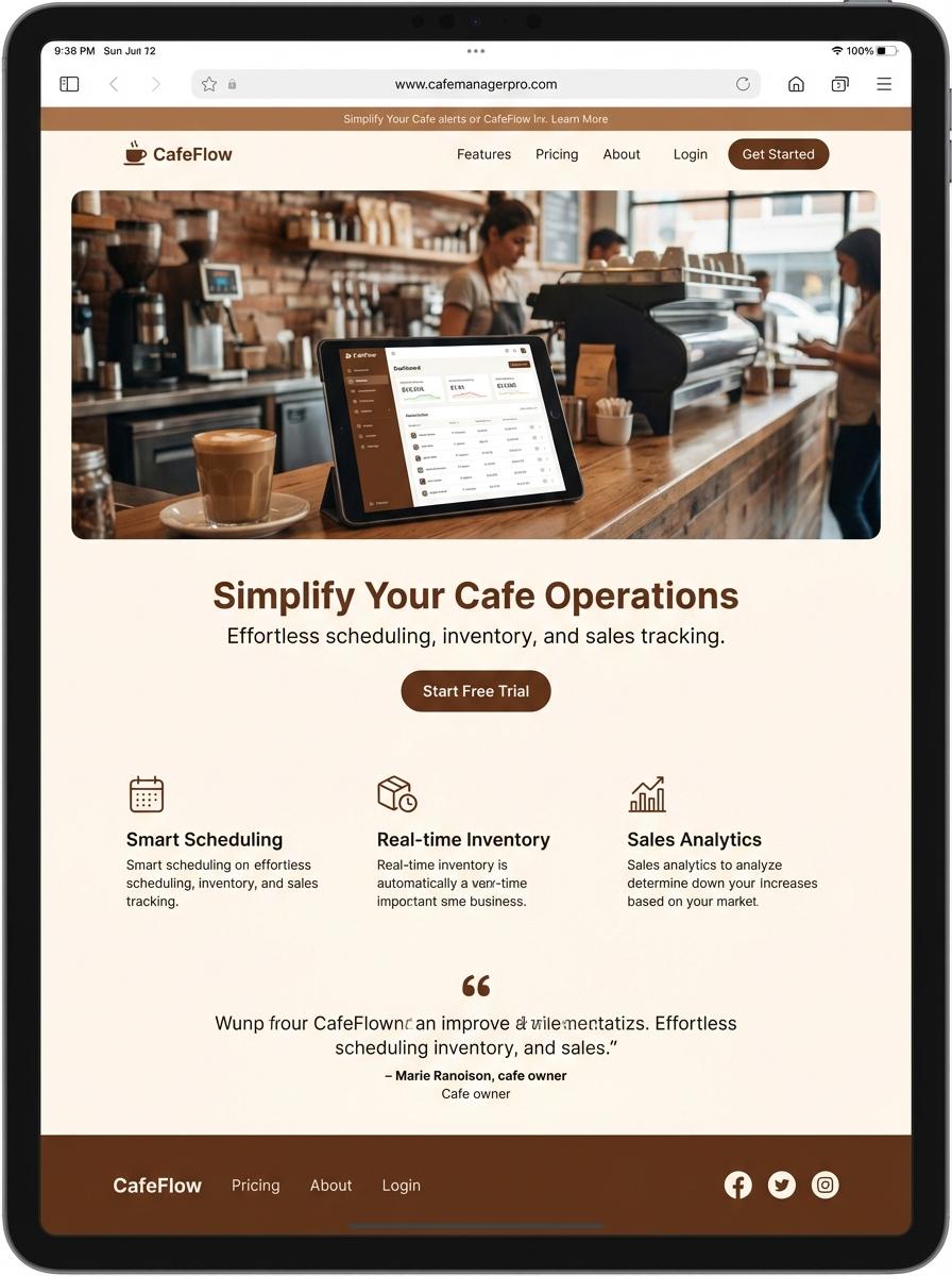 Landing page for digital product Cafe manager