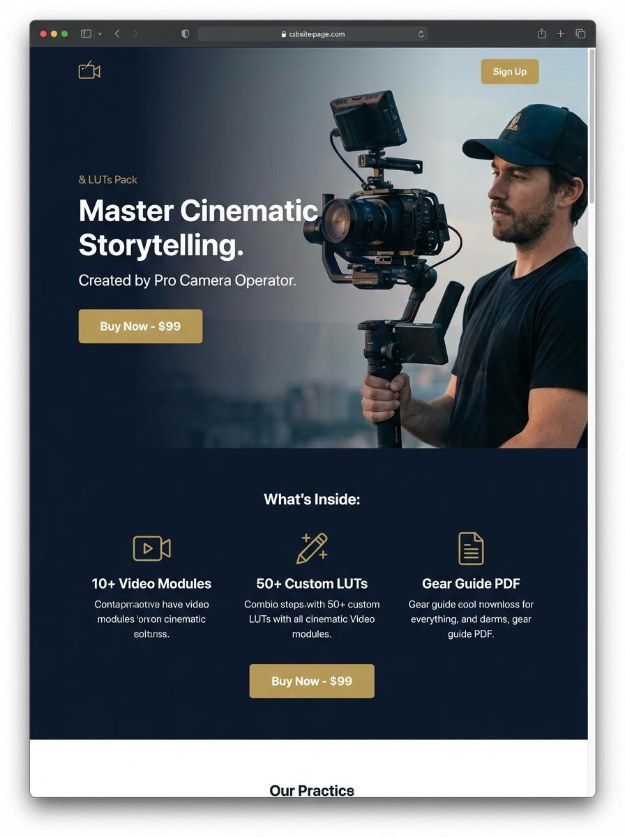 Landing page for digital product camera operator