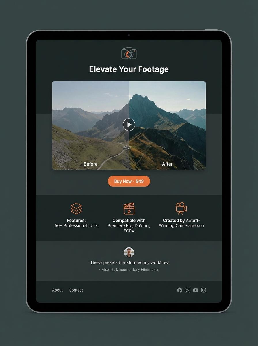 Landing page for digital product cameraperson