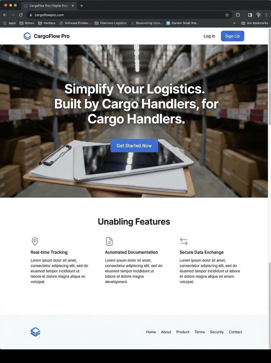 Landing page for digital product Cargo handler