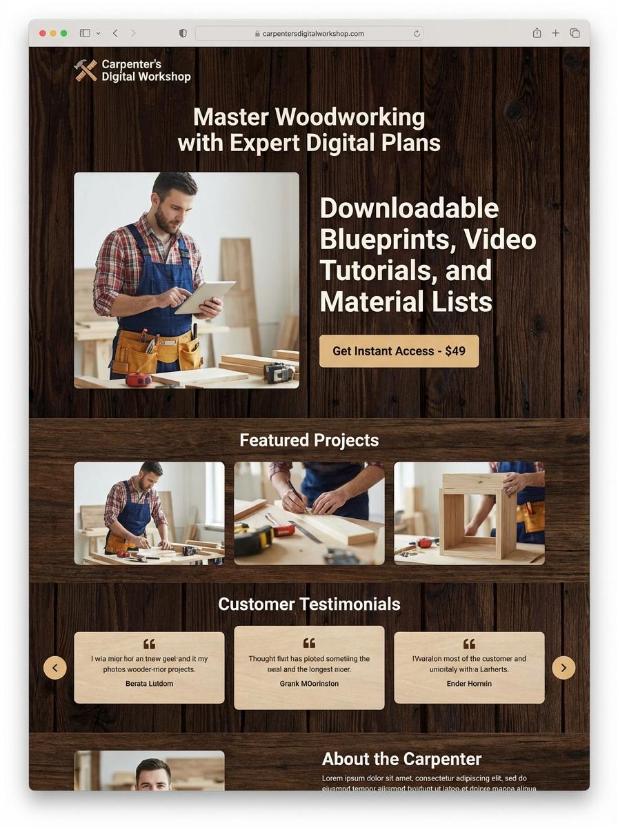 Landing page for digital product Carpenter