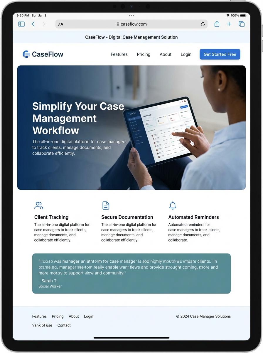 Landing page for digital product Case manager