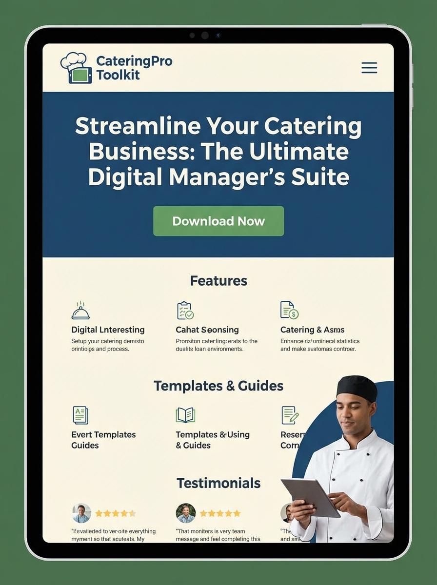 Landing page for digital product Catering manager