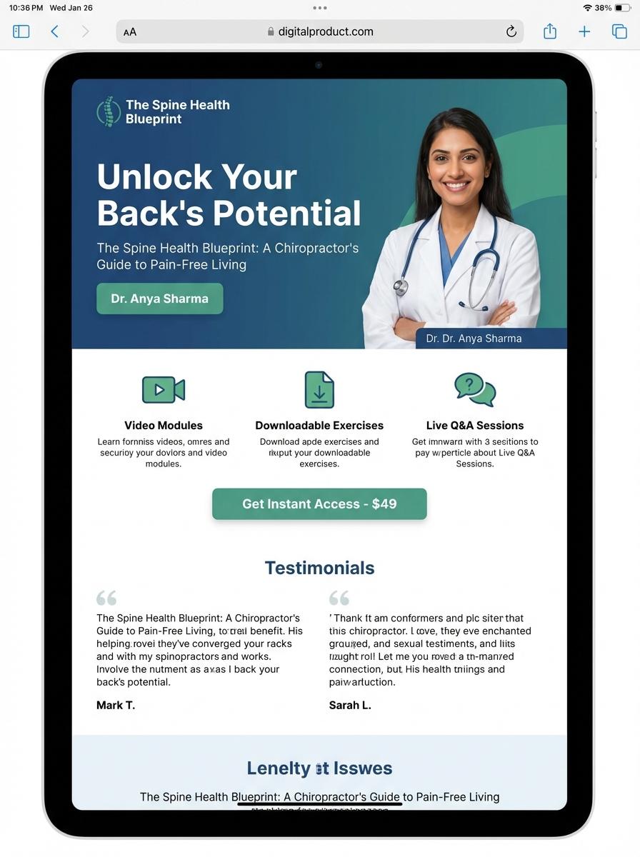 Landing page for digital product Chiropractor