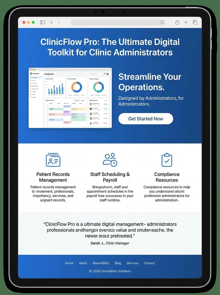 Landing page for digital product Clinic administrator