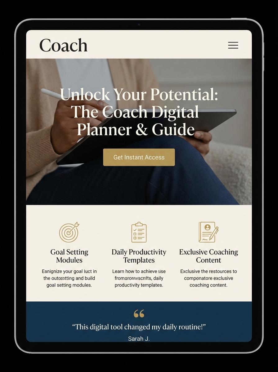Landing page for digital product Coach
