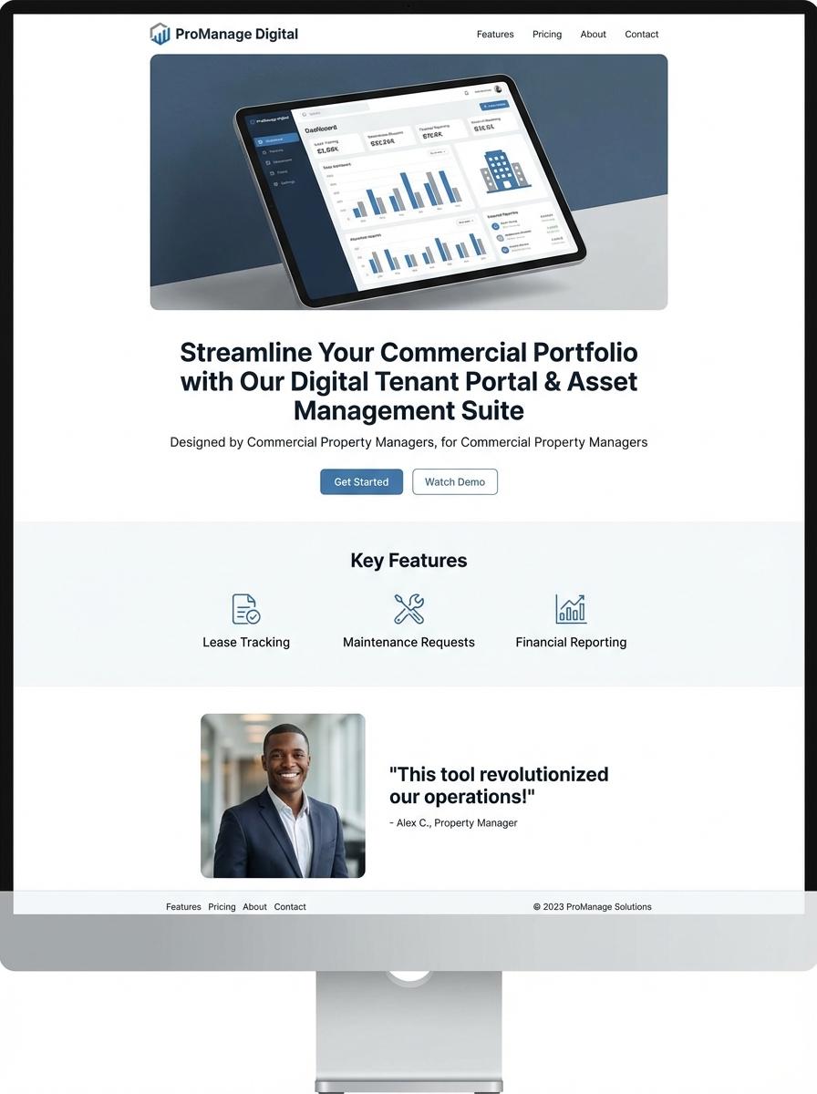 Landing page for digital product Commercial Property Manager