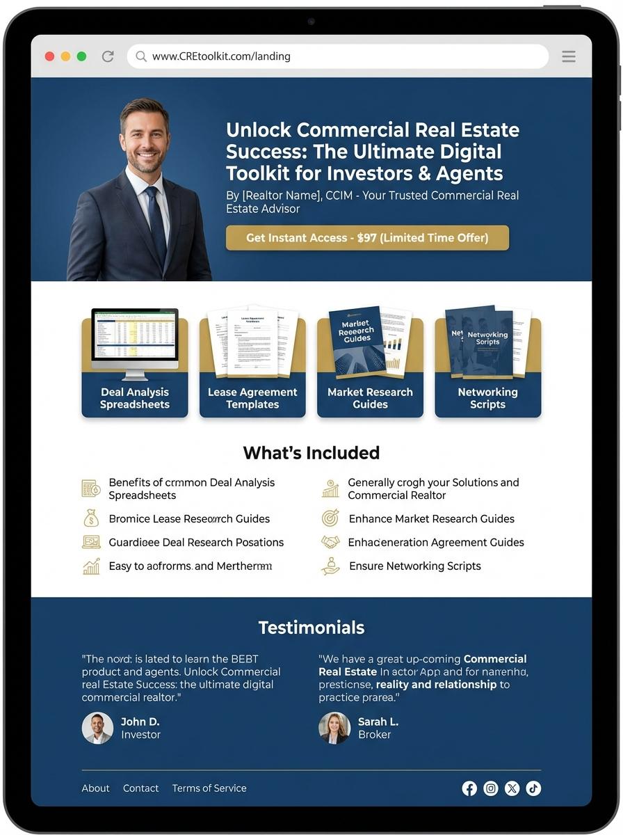 Landing page for digital product Commercial Realtor