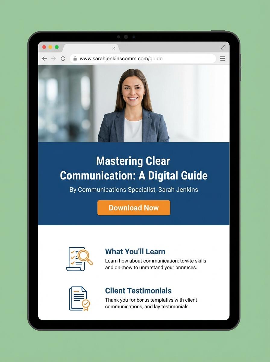 Landing page for digital product communications specialist