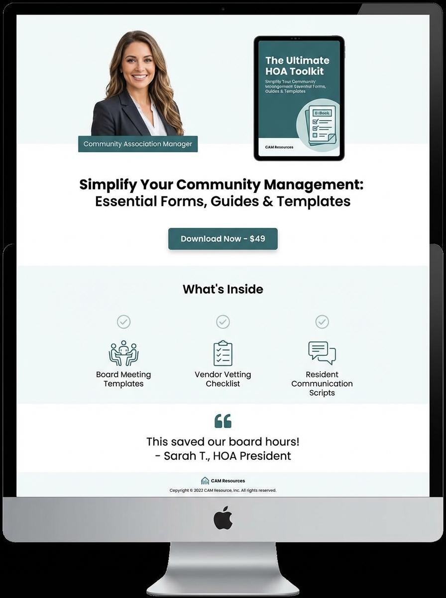 Landing page for digital product Community association manager