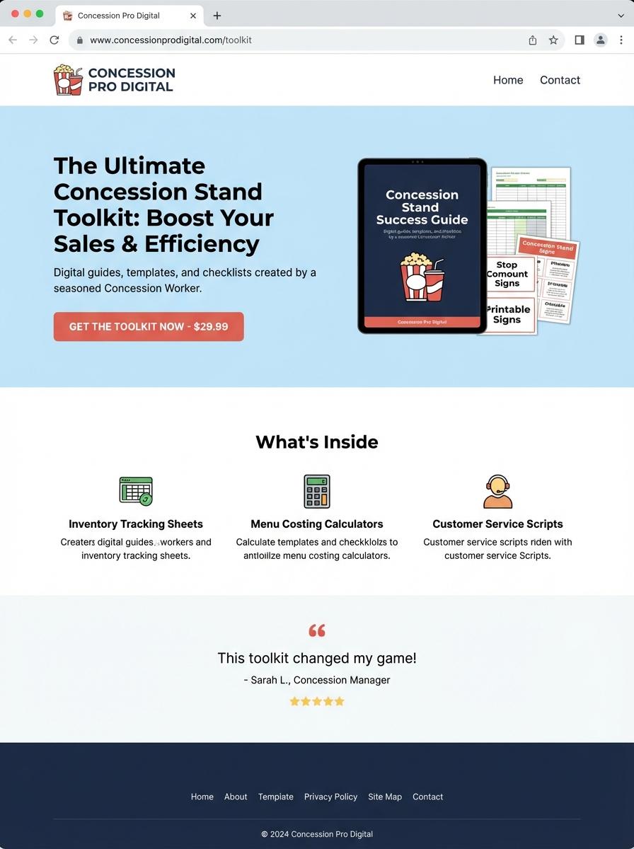 Landing page for digital product Concession worker