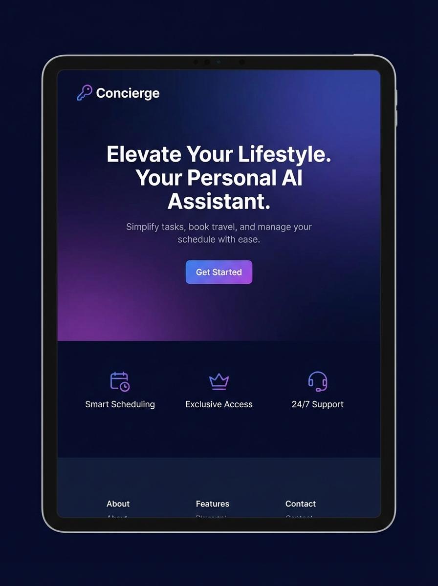 Landing page for digital product Concierge