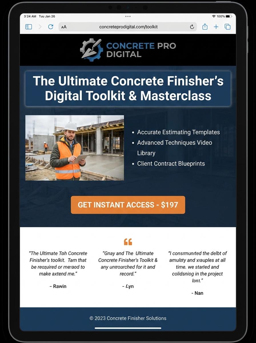 Landing page for digital product Concrete finisher