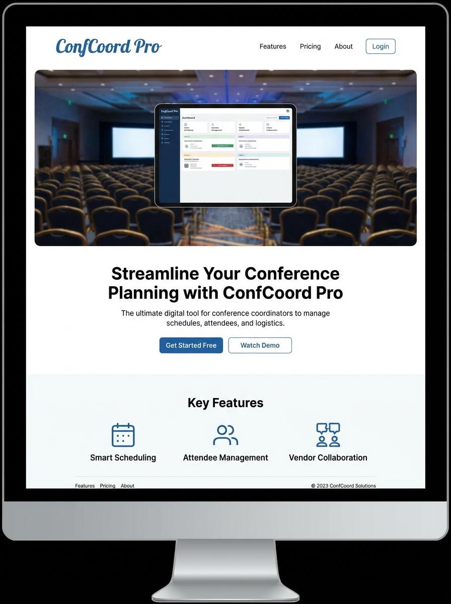 Landing page for digital product Conference coordinator